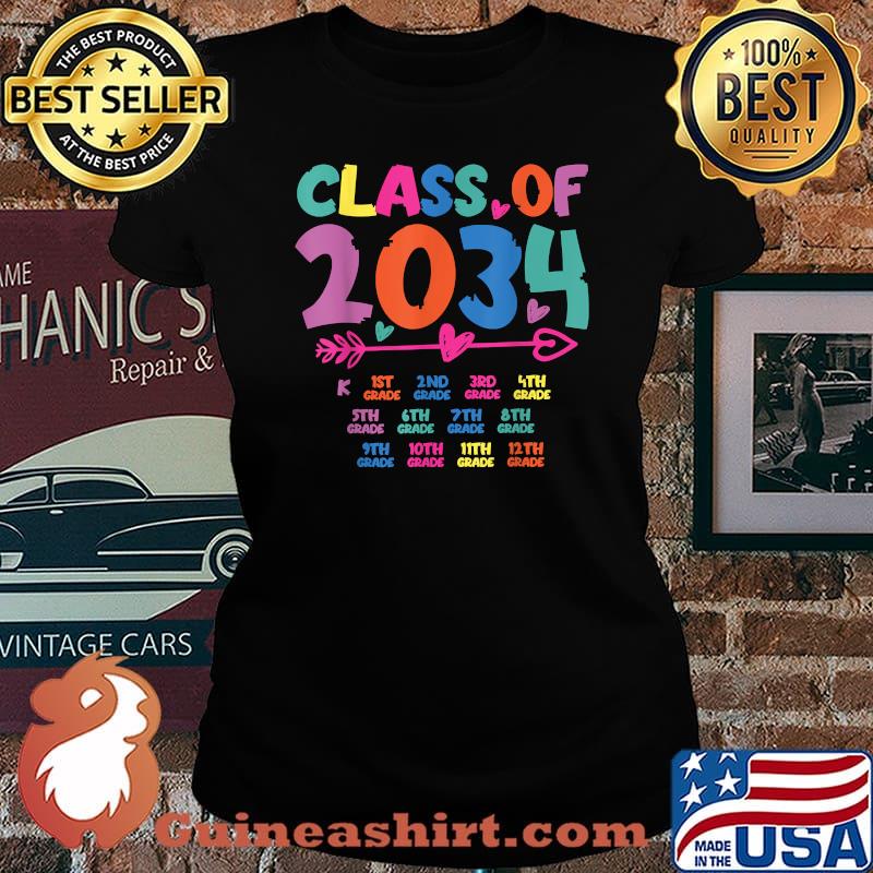 Class Of 2034 Grow With Me Graduation First Day Of School T-Shirt Laides tee