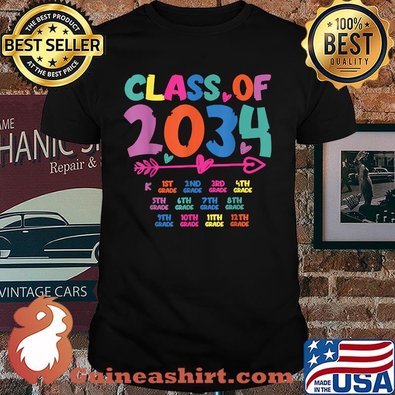 Class Of 2034 Grow With Me Graduation First Day Of School T-Shirt