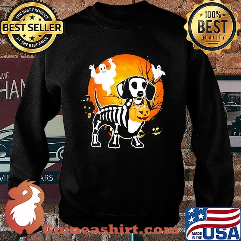 Dachshund Skeleton Halloween Happy Pumpkin Blood Moon Shirt Sweater