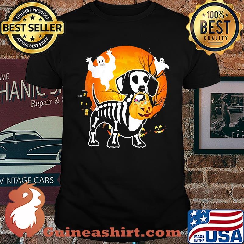 Dachshund Skeleton Halloween Happy Pumpkin Blood Moon Shirt