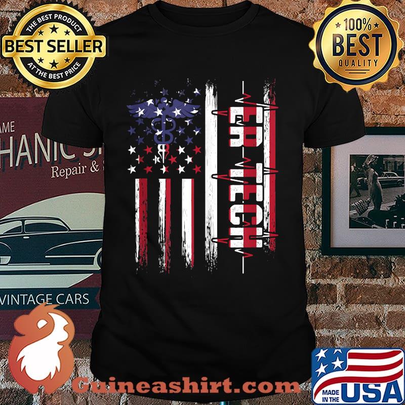 ER Technician Emergency American Flag T-Shirt