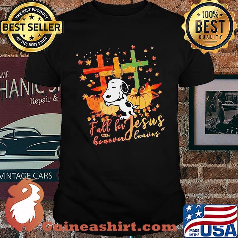 Fall for jesus he never leaves snoopy pumpkin halloween shirt