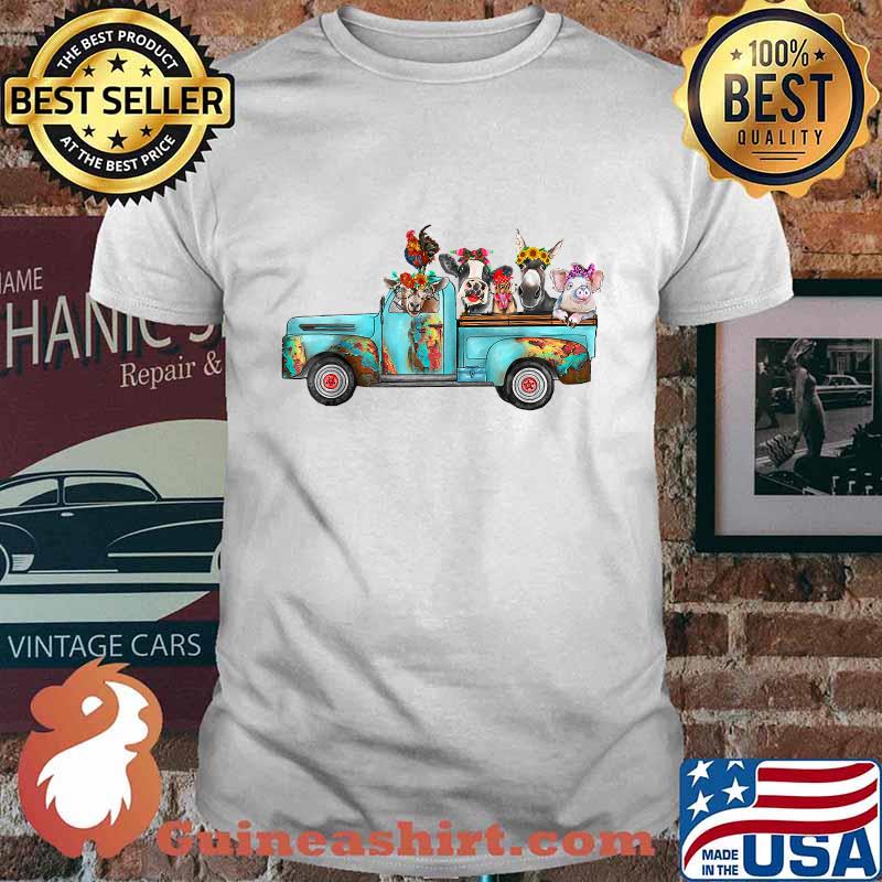 Farm Pickup Truck with Farm animals Farmer's Wife Cow T-Shirt