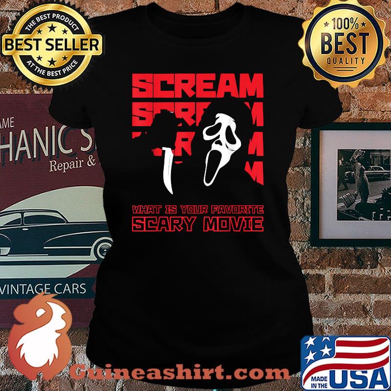 Ghost Face Novelty Halloween What Is Your Favorite Scary Movie T-Shirt Laides tee
