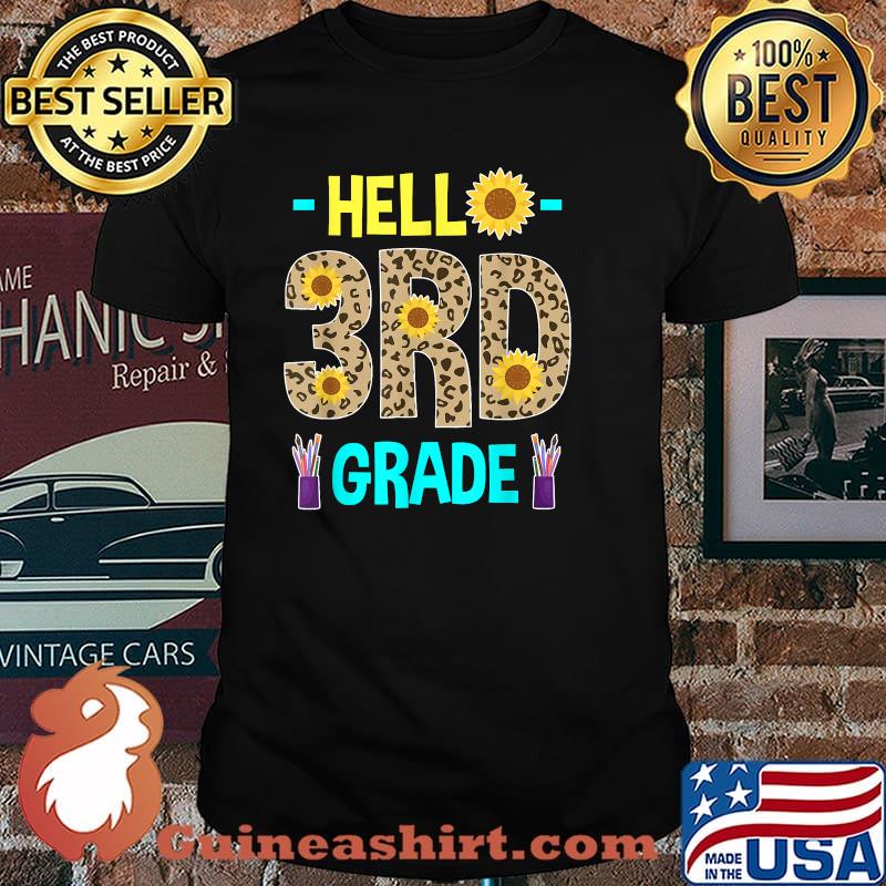 Hello 3rd Grade Shirt Leopard Print Shirt Third Grade Sunflower T-Shirt