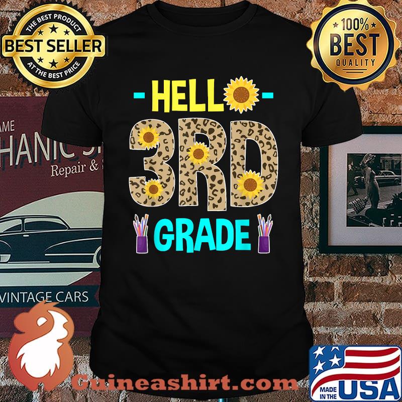 Hello 3rd Grade Shirt Leopard Print Shirt Third Grade Sunflower T-Shirt