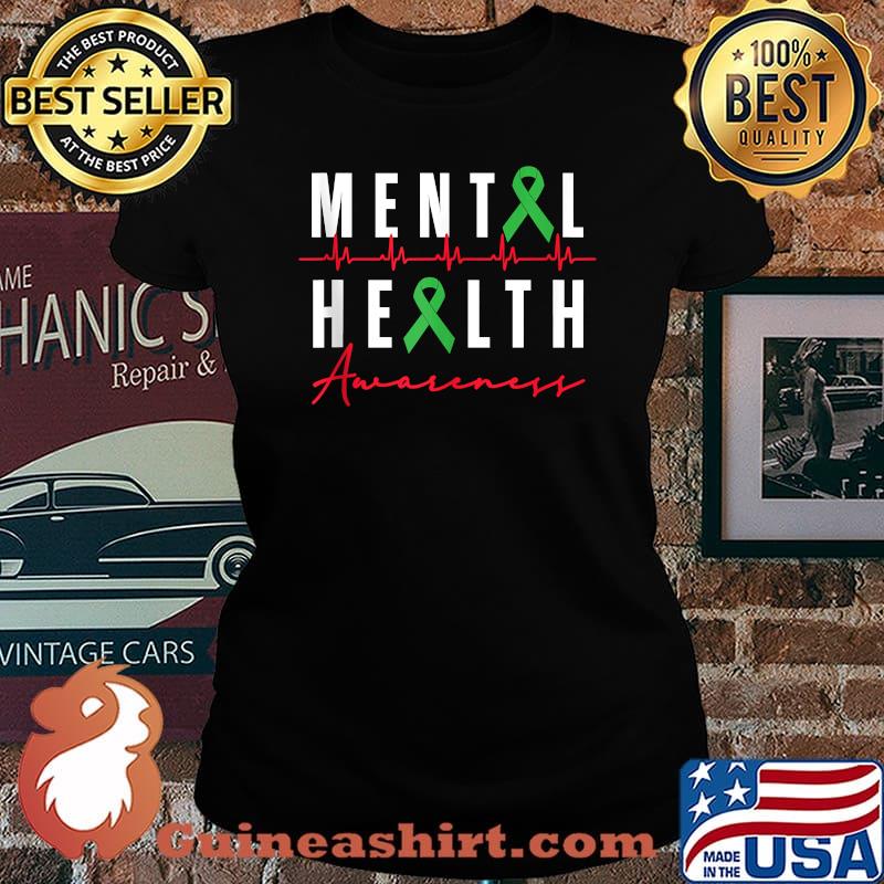 Mental Health Awareness Graphic Green Ribbons T-Shirt Laides tee