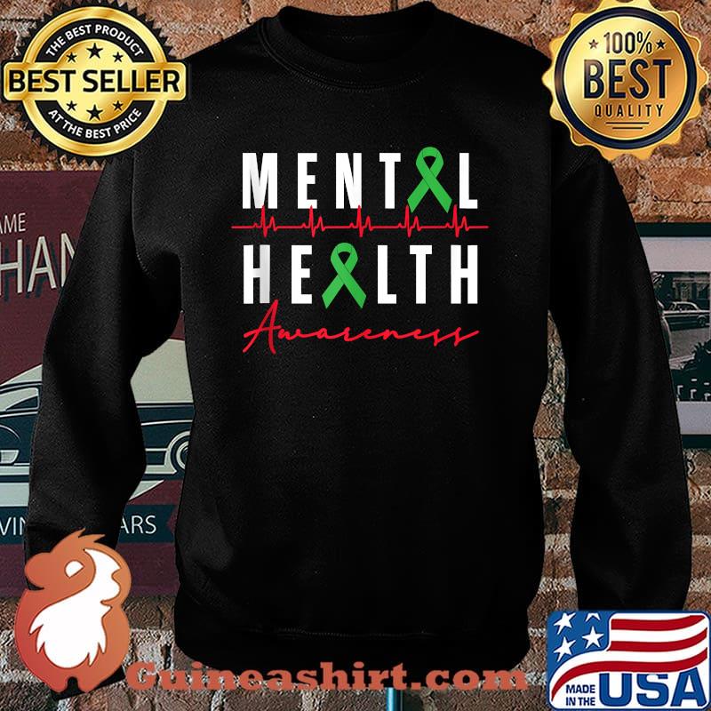 Mental Health Awareness Graphic Green Ribbons T-Shirt Sweater