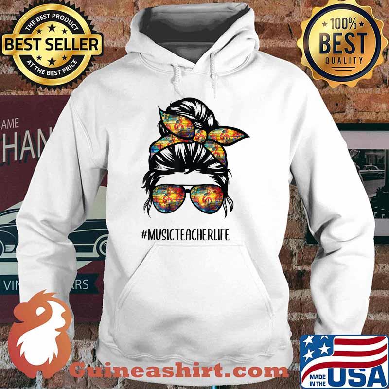 Music Teacher Messy Bun Life Hair Glasses Musical Notes T-Shirt Hoodie