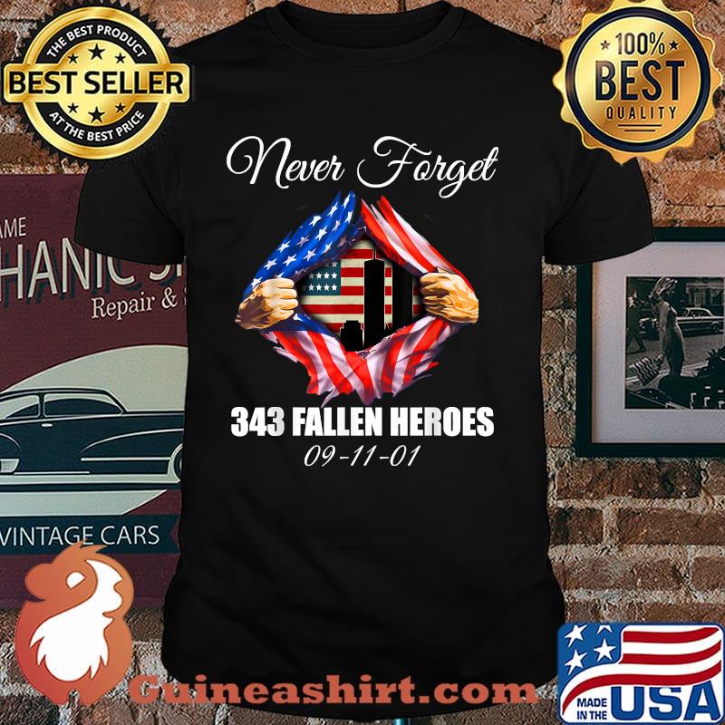 Never Forget 343 Fallen Heroes 09.11. 01 Patriot Day American Flag T-Shirt