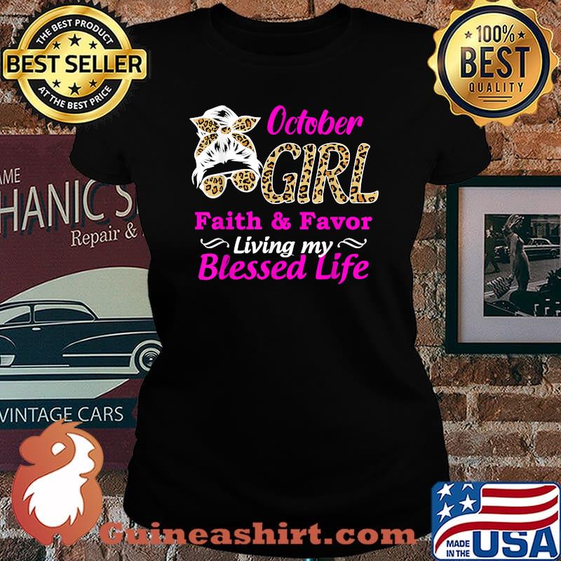 October Girl Faith & Favor Living My Blessed Life Leopard T-Shirt Laides tee