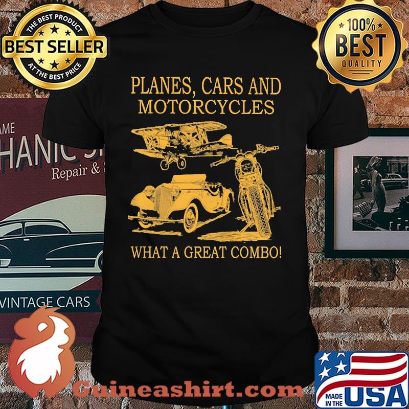 Planes cars and motorcycles what a great combo shirt