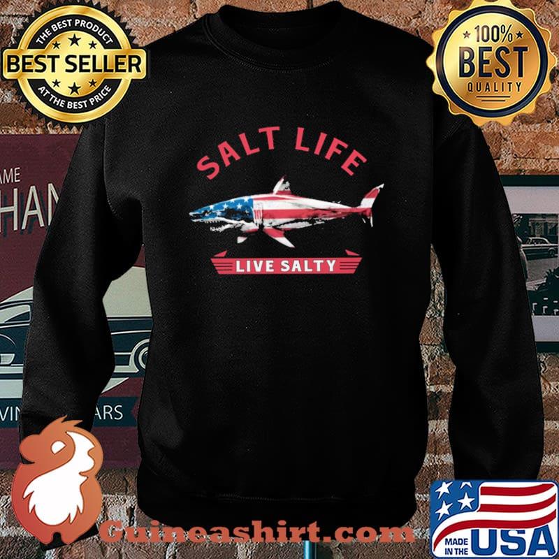 Salt Life Live Salty Shark Amrican Flag Shirt Sweater
