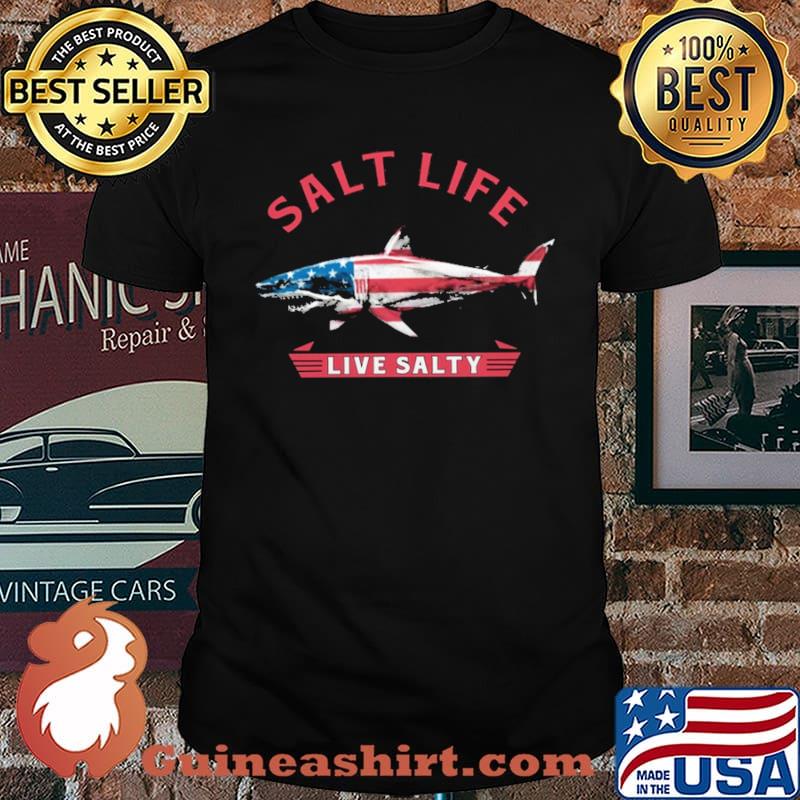 Salt Life Live Salty Shark Amrican Flag Shirt