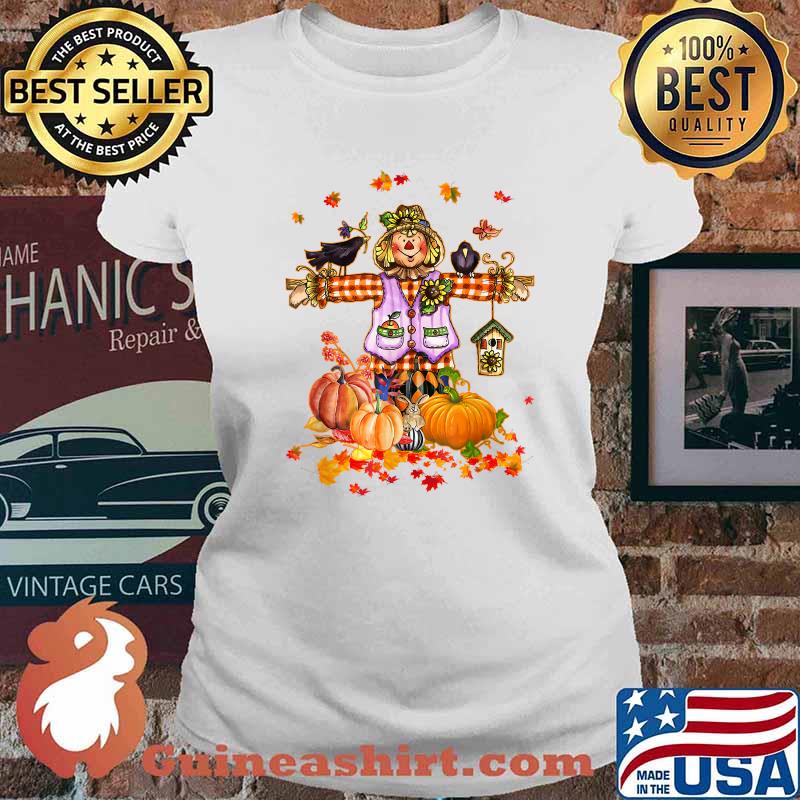 Scarecrow Autumn Hello Fall Pumpkin Thanksgiving Halloween T-Shirt Ladies tee