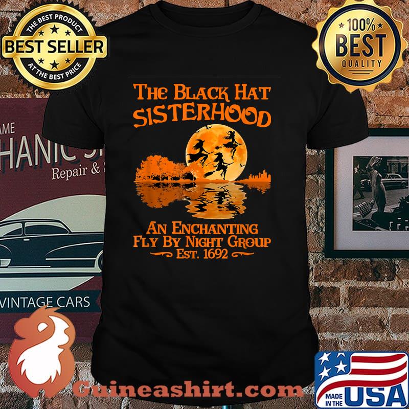The Black Hat Sisterhood an enchanting fly by night group Witch Guitar Blood Moon Halloween T-Shirt