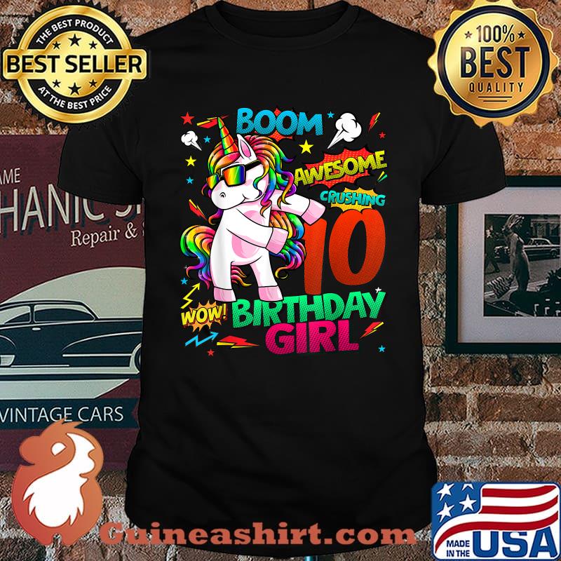 10 Years Old Birthday Girl Comics Unicorn Flossing T-Shirt