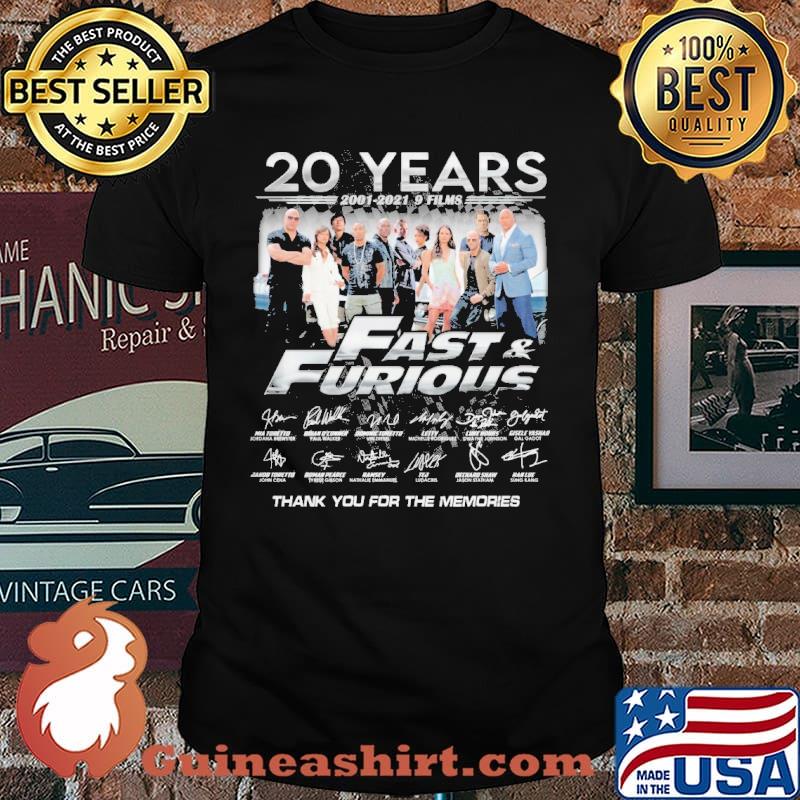 20 years fast and furious thank you for the memories signatures shirt