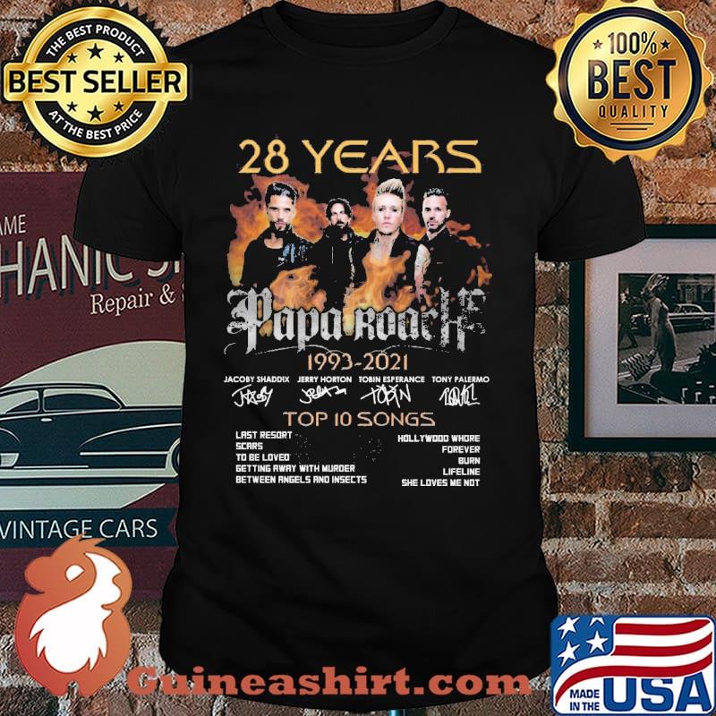 28 years Papa roachs 1993-2021 top 10 songs shirt