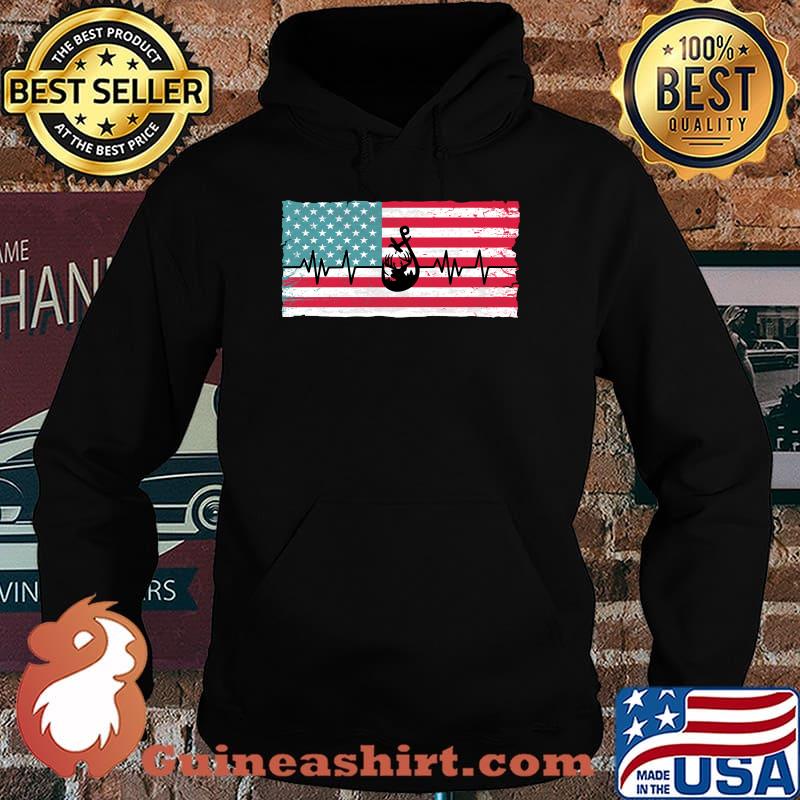 American Flag Deer Hunter Heartbeat Deer Duck Fishing T-Shirt Hoodie
