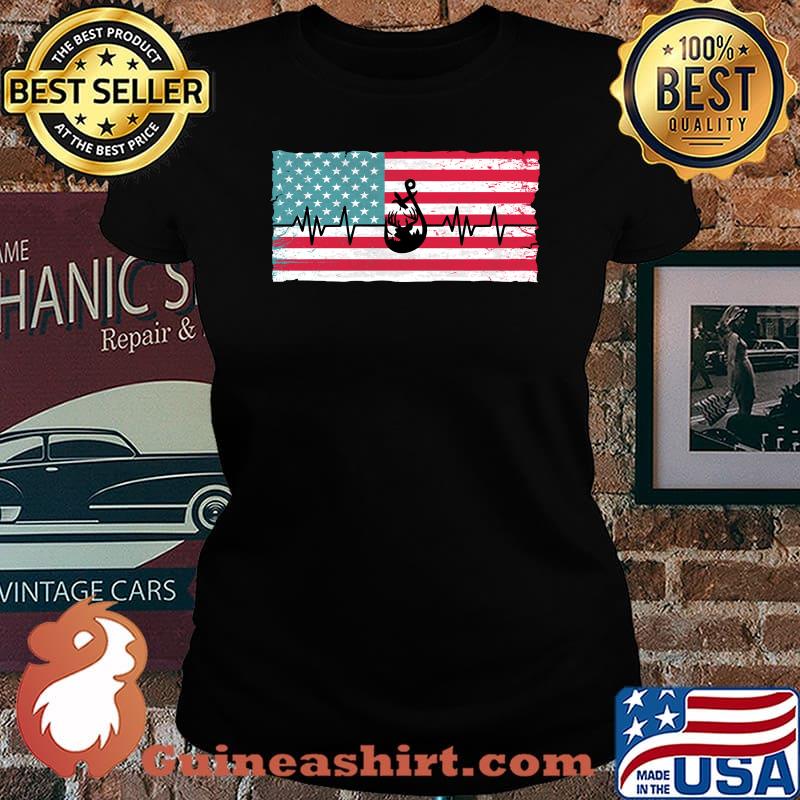 American Flag Deer Hunter Heartbeat Deer Duck Fishing T-Shirt Laides tee