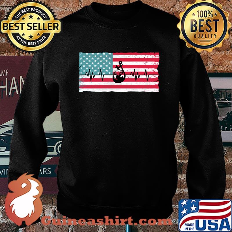 American Flag Deer Hunter Heartbeat Deer Duck Fishing T-Shirt Sweater