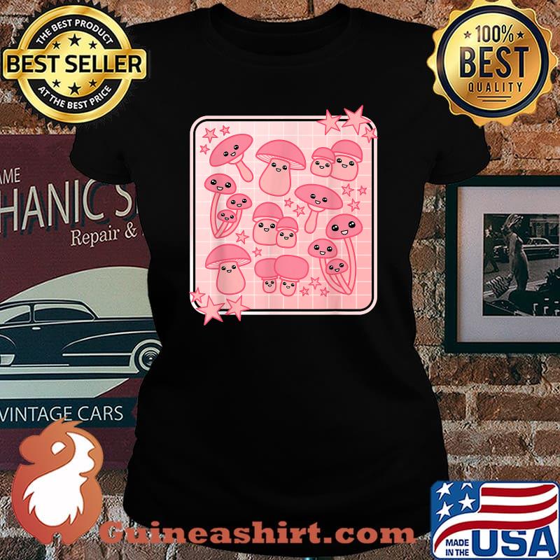 Awesome pink Kawaii Aesthetic Mushroom Japanese Anime T-Shirt Laides tee