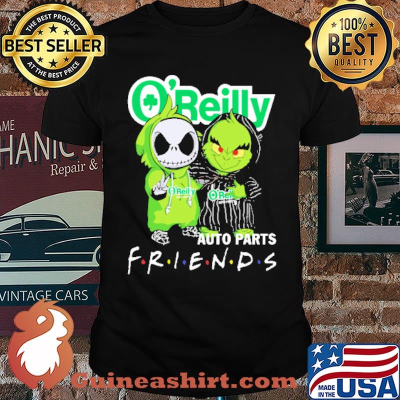 baby jack skellington and baby grinch auto parts friends with O'reilly logo shirt