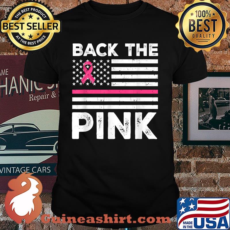 Back The Pink Ribbon American Flag Breast Cancer Awareness T-Shirt