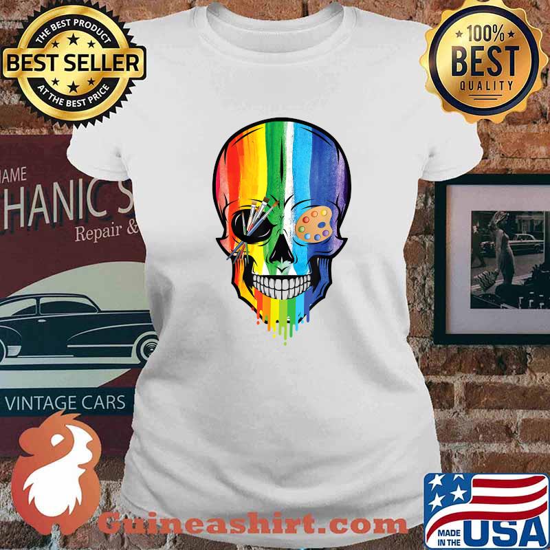 Best matching Family Artist art Skull Costume Halloween Rainbow T-Shirt Ladies tee