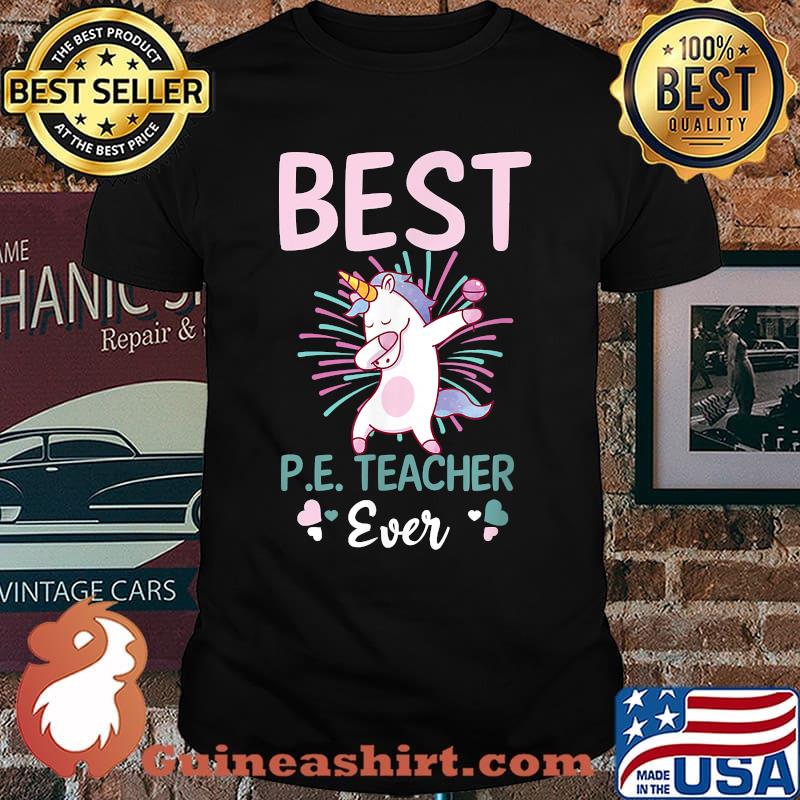 Best PE Teacher Ever Design Dab Unicorn Christmas T-Shirt