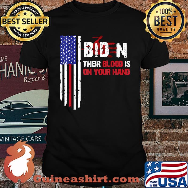 Biden Blood On His Hands - Vintage American Flag Handprint T-Shirt