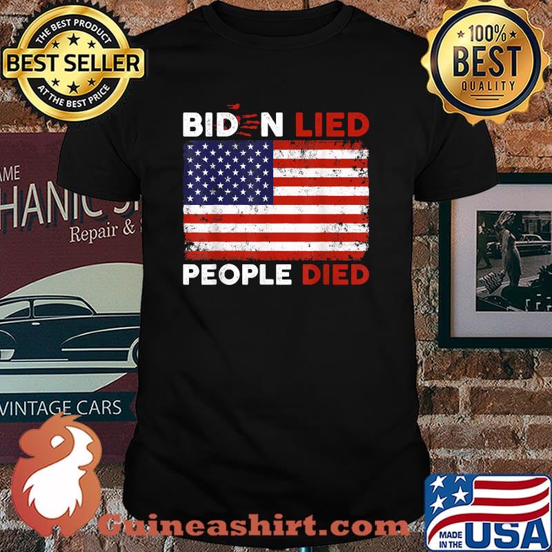 Biden Lied People Died USA Flag Vintage Bloody HandPrint T-Shirt