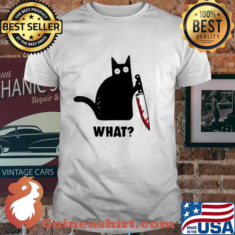 Black Cat With Knife Red Blood What Shirt