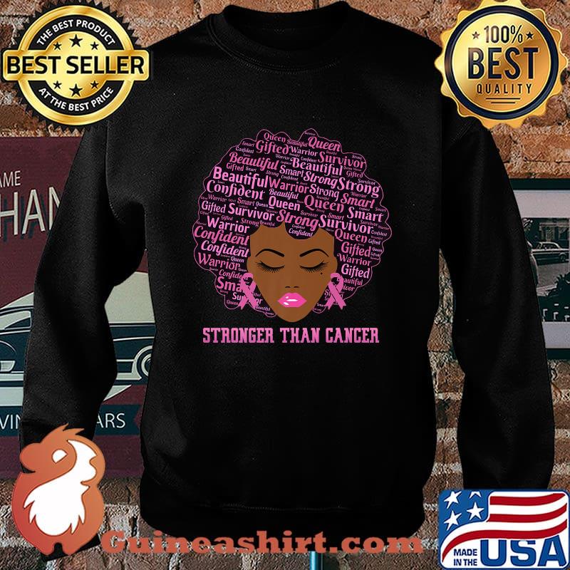 Black Women Queen Stronger Than Breast Cancer Pink Ribbon T-Shirt Sweater
