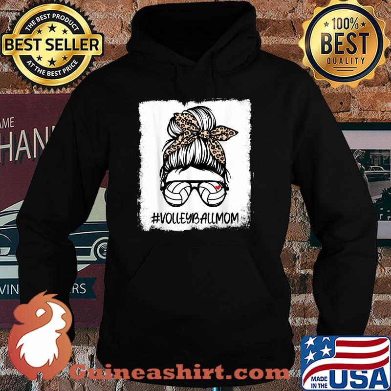 Bleached Volleyball Mom Life Leopard Messy Bun Mom Game Day T-Shirt Hoodie