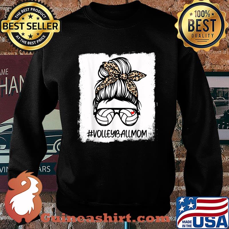Bleached Volleyball Mom Life Leopard Messy Bun Mom Game Day T-Shirt Sweater