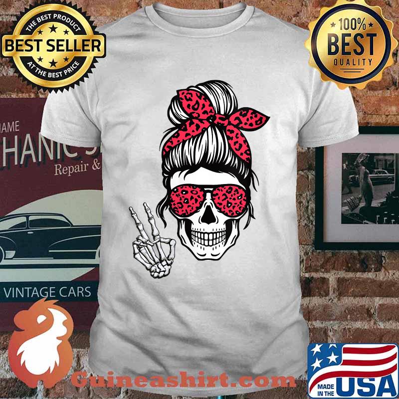 Boho Skeleton Messy Bun Bandana Halloween T-Shirt