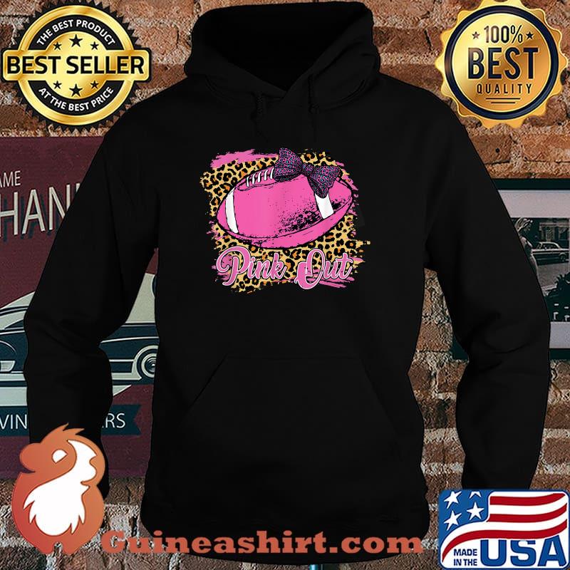 Breast Cancer Ribbon Pink Out Football Pink Ribbon Bleached T-Shirt Hoodie