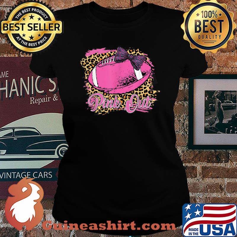 Breast Cancer Ribbon Pink Out Football Pink Ribbon Bleached T-Shirt Laides tee