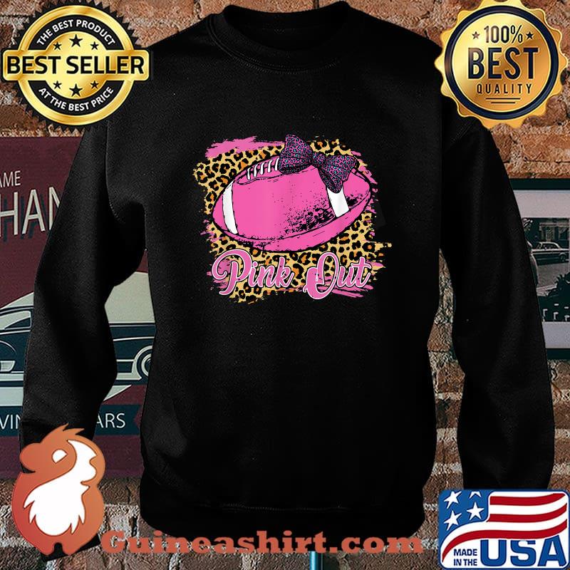 Breast Cancer Ribbon Pink Out Football Pink Ribbon Bleached T-Shirt Sweater