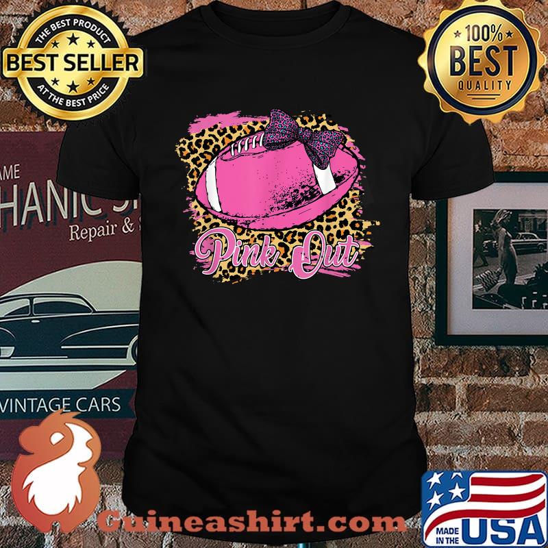 Breast Cancer Ribbon Pink Out Football Pink Ribbon Bleached T-Shirt