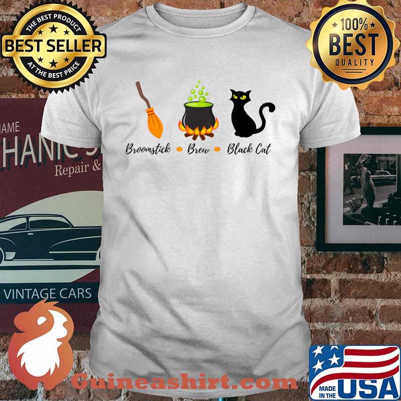 Broomstick Brew And Black Cat Halloween T-Shirt