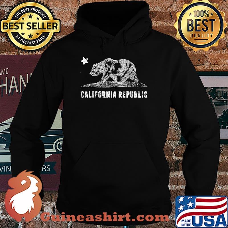 CA Republic , Bear & Star Distressed California State T-Shirt Hoodie