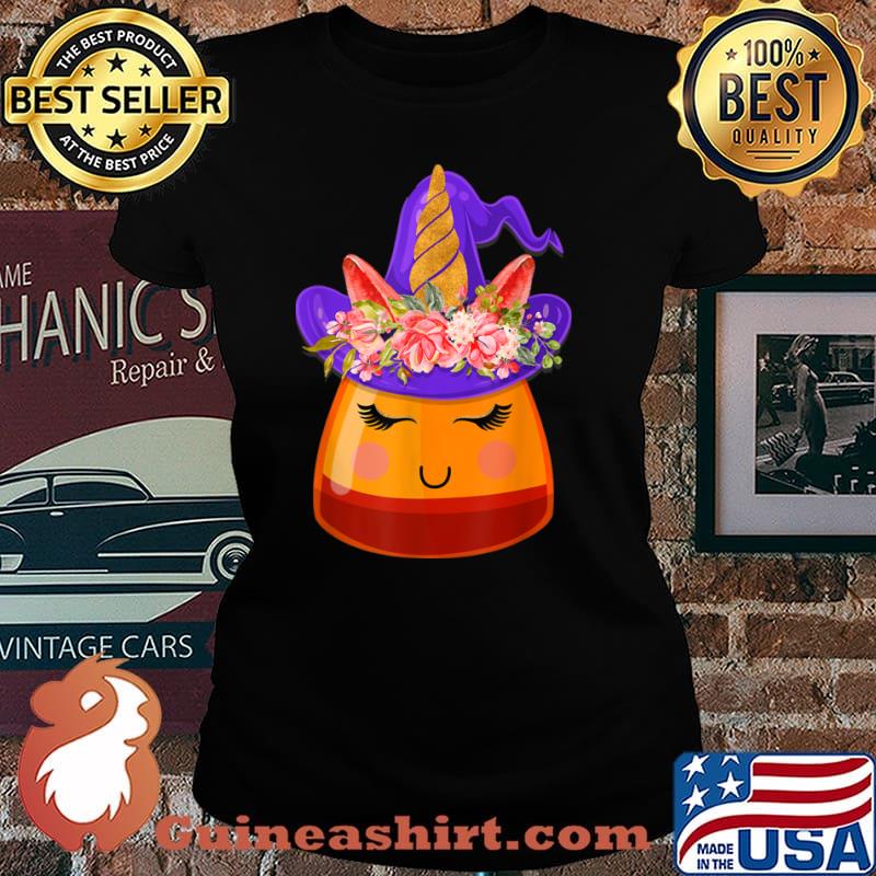 Candy Corn Unicorn Halloween Flower Shirt Laides tee