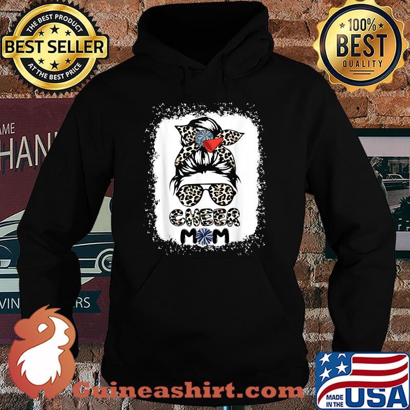 Cheer Mom Leopard Messy Bun Cheerleader Bleached Mothers Day T-Shirt Hoodie