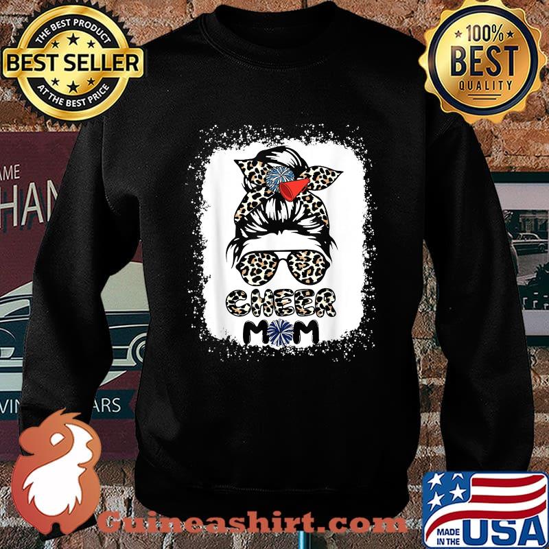 Cheer Mom Leopard Messy Bun Cheerleader Bleached Mothers Day T-Shirt Sweater