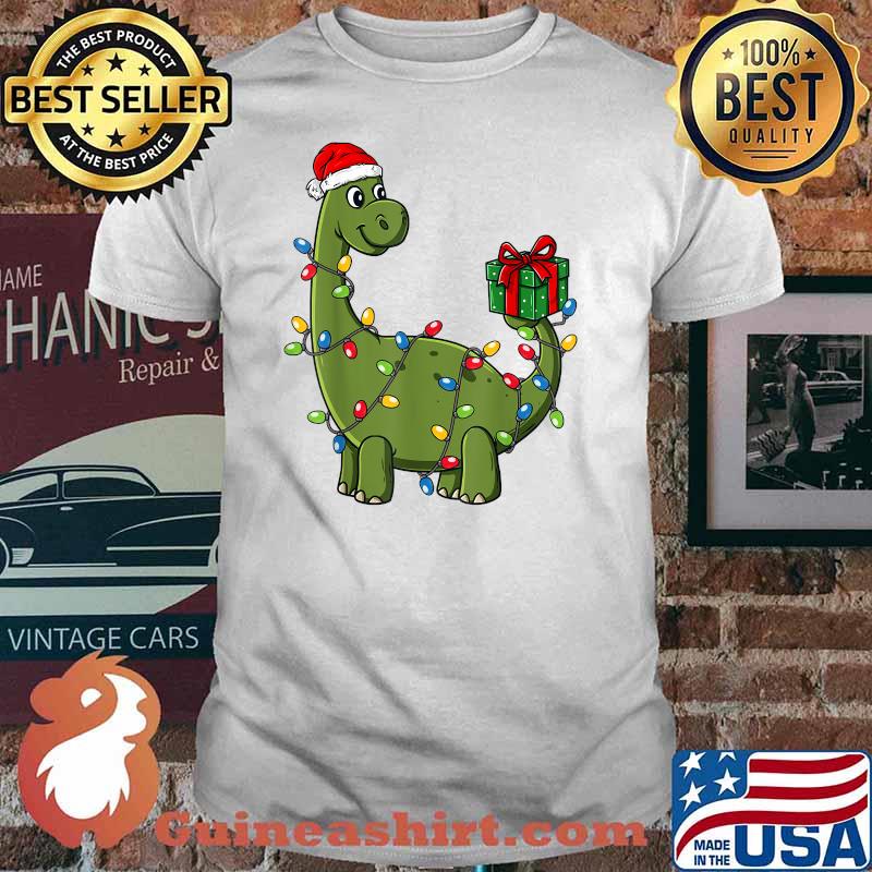 Christmas Dinosaur With Lights Xmas T-Shirt