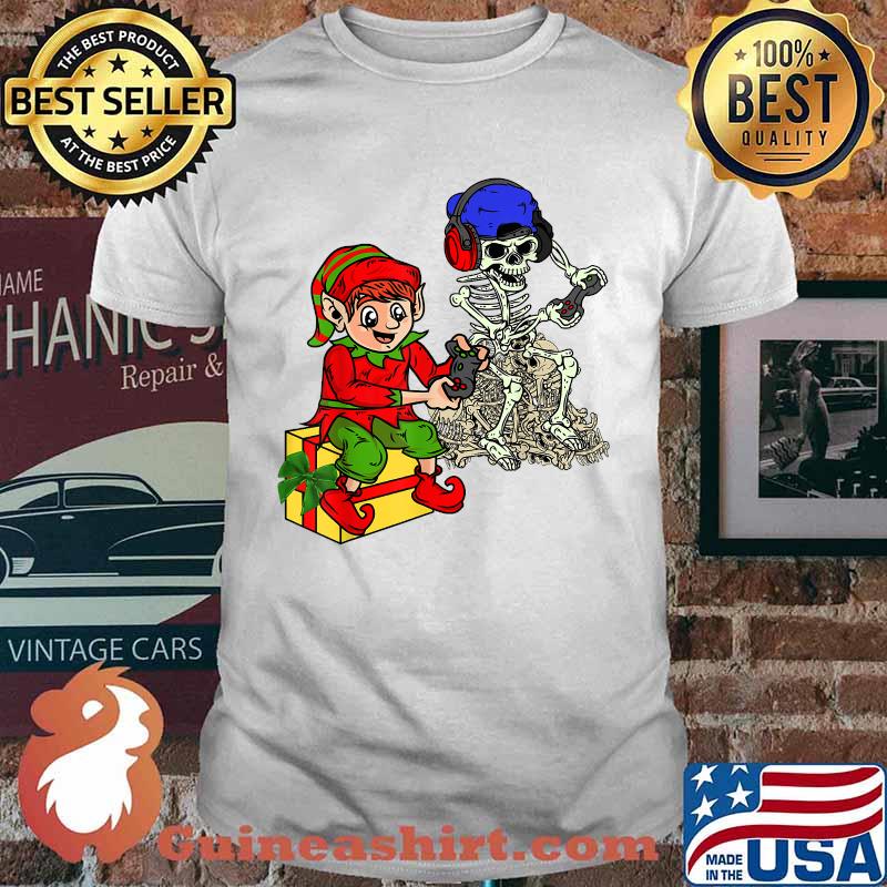 Christmas elf Gamer skeleton xmas gaming Halloween T-Shirt