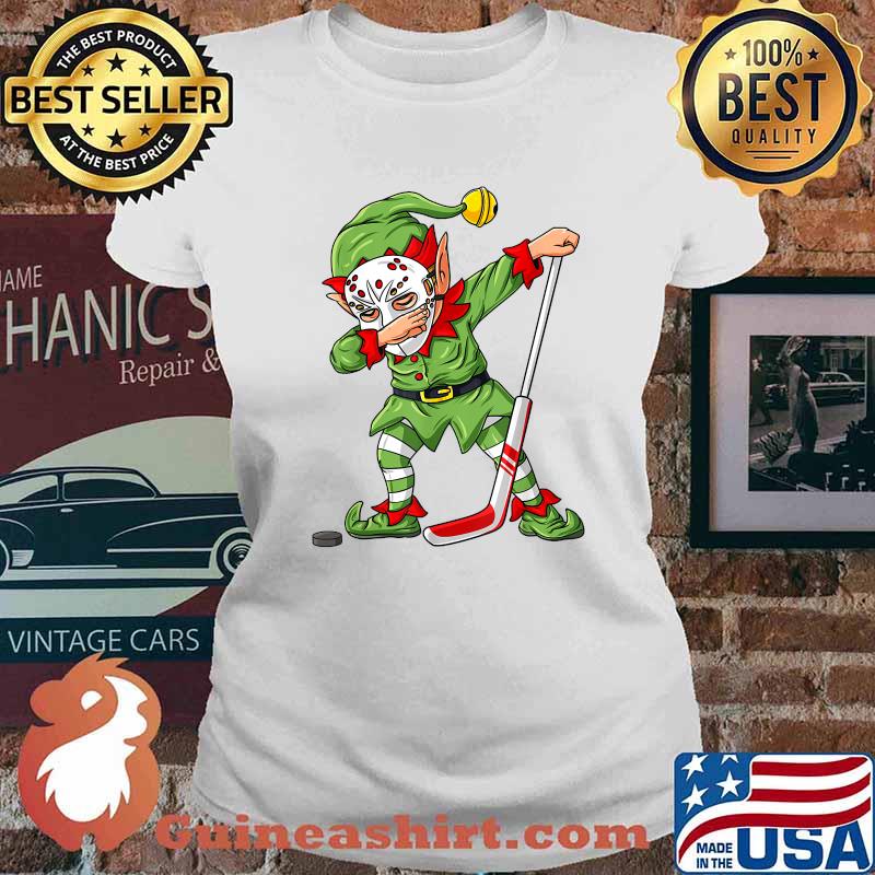 Christmas Halloween Elf Dabbing Ice Hockey Player Horror Mask T-Shirt Ladies tee